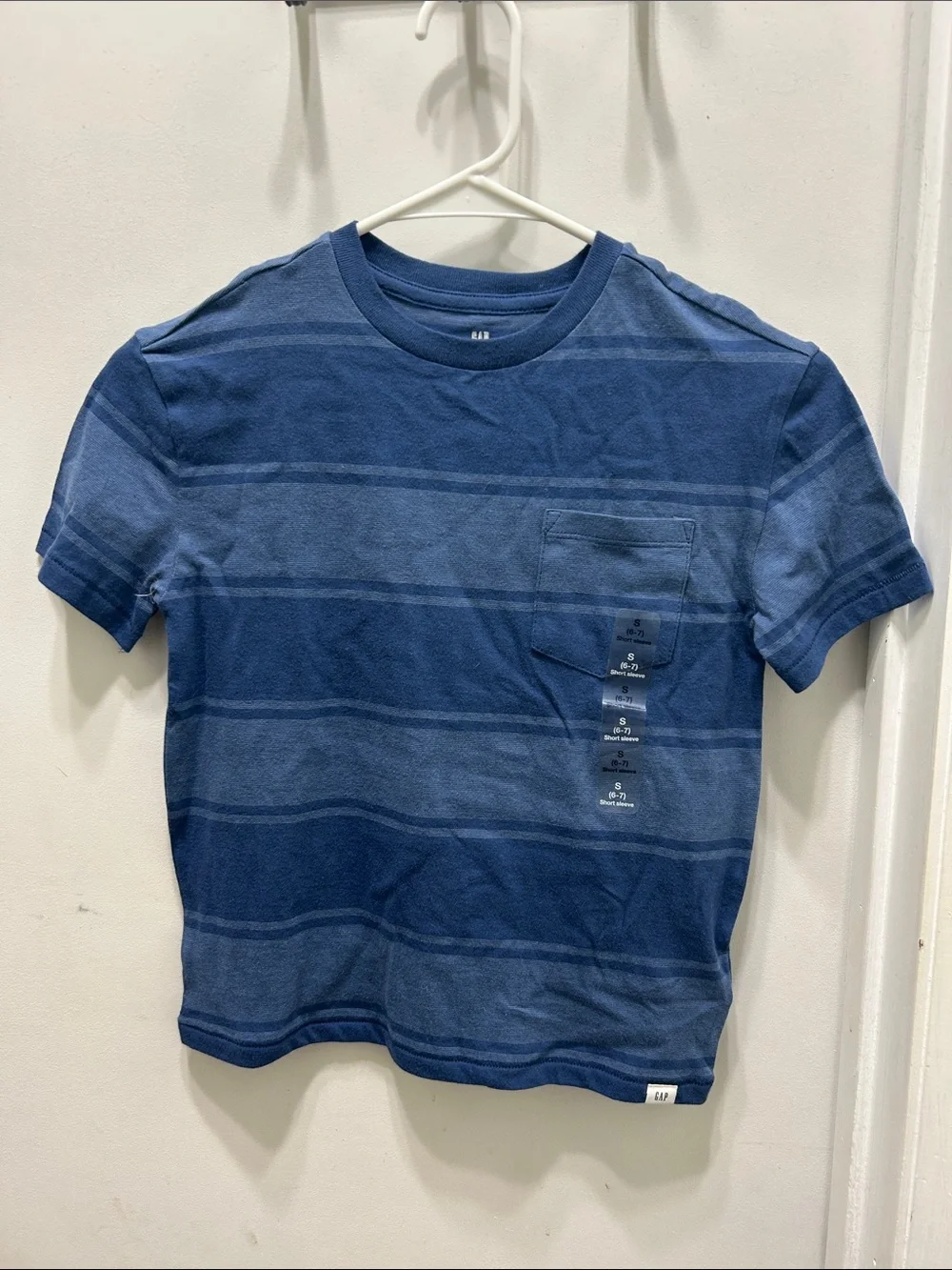 GAP Navy & Light Blue Striped Pocket Tee